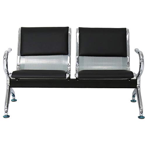 Peach Tree Reception Chairs Waiting Room Chair with Black Leather, Lobby Chairs for Reception Room, Office, Airport Reception Bench (5 Seat, Black)