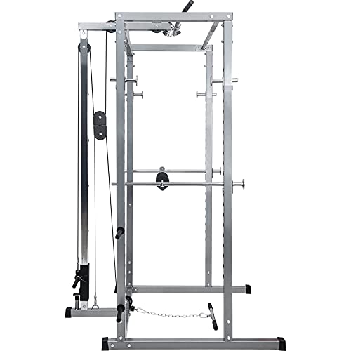 V-ambm Multi-Function Strength Training Power Cages Home Gym Equipment Exercise Stand Olympic Squat Cage with LAT Pull-Down and Low Row for Weight Training