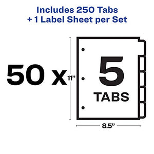 Avery 5-Tab Binder Dividers, Easy Print & Apply Clear Label Strip, Index Maker, White Tabs, 50 Sets (11556)