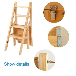 LUCEAE 4 Tier Folding Wooden Step Stool