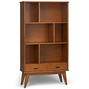 Allora Mid Century Modern Solid Wood Bookcase with Drawers and Shelves - Teak Brown