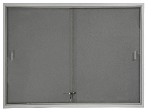 48x36 Indoor Bulletin Board with Gray Fabric Backing, 4' x 3' Enclosed Message Board with Locking, Sliding Glass Doors, Aluminum