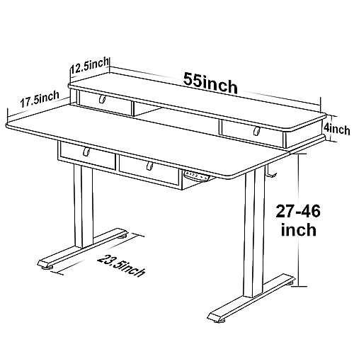 ExaDesk Electric Standing Desk 55 * 30 Inches with Drawers and Shelves - Rustic Brown
