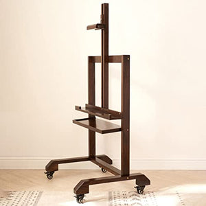 WDJBPSH Rolling TV Cart Brown, Mobile Floor Stand with AV Storage Tray, Height Adjustable Easel