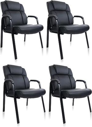 CLATINA Big & Tall 400 lb. Leather Guest Chair, Padded Arm Rest, Black - 4 Pack