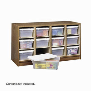 Safco Products Supplies Organizer, 12 Compartment, 9452MO, Medium Oak, Transparent Bins with Labels, Laminate Finish