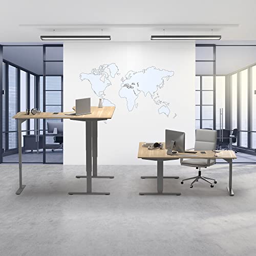 Progressive Automations Height Adjustable L-Shaped Standing Desk 59"x59" - Electric Corner Computer Desk - Gray Frame/Dark Oak Top