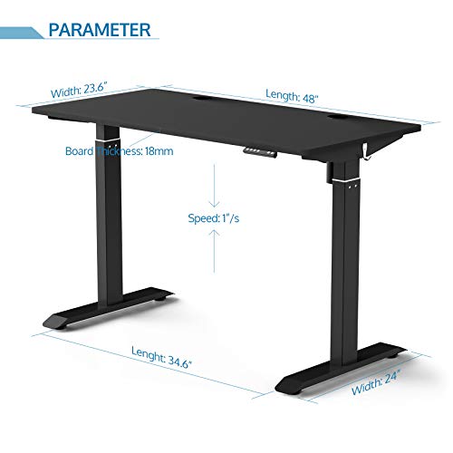Electric Adjustable Height Standing Desks for Home Office, 48 x 24 Inches Splice Board, Sit Stand Computer Desk, Black Frame/Black Top