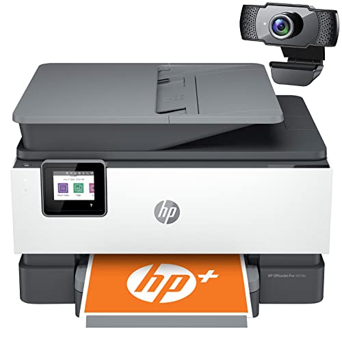 HP OfficeJet Pro 90 18e All-in-One Wireless Color Inkjet Printer, Gray - Print Scan Copy Fax - 22 ppm, 4800x1200 dpi, 512MB Memory, 35-sheet ADF, Auto 2-sided Printing, Ethernet, Cbmou External Webcam
