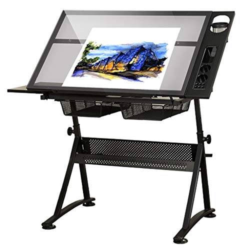 Lgan Tiltable Drawing Table, Adjustable Art Desk, with Storage Craft Table, Drafting Table Glass Panel, Child Adult Drawing Desk