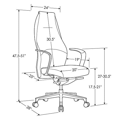 Wrigley Genuine Leather Aluminum Base High Back Executive Chair - Light Grey with Dark Grey Accent