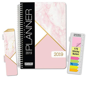 HARDCOVER Calendar Year 2020 Planner: (November 2019 Through December 2020) 5.5"x8" k, Pocket Folder and Sticky Note Set (Pink Marble Triangles)