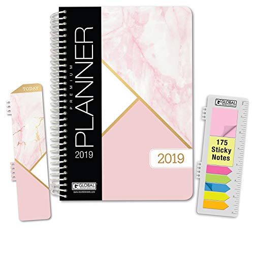 HARDCOVER Calendar Year 2020 Planner: (November 2019 Through December 2020) 5.5"x8" k, Pocket Folder and Sticky Note Set (Pink Marble Triangles)
