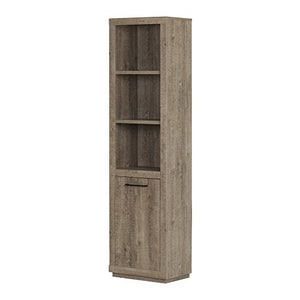 South Shore 10486 Kanji 3-Shelf Bookcase with Door, Weathered Oak
