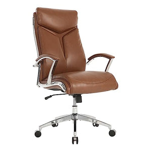 Realspace Modern Comfort Verismo Bonded Leather High-Back Executive Chair, Brown/Chrome