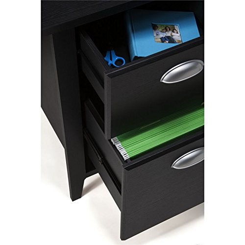 kathy ireland Home by Bush Furniture Connecticut 60W L Desk in Black Suede Oak