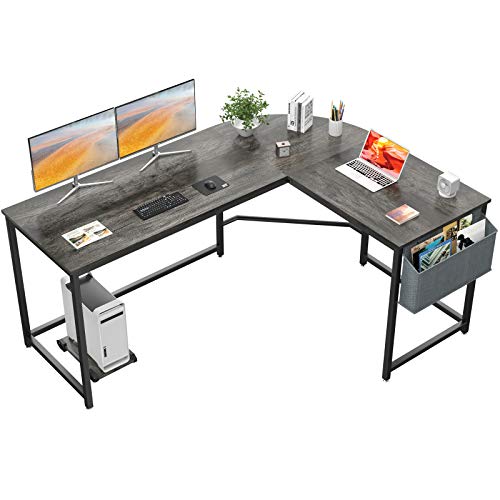 Homfio L Shaped Desk 58’’ Computer Corner Desk Gaming Desk PC Table Writing Desk Large L Study Desk Home Office Workstation Modern Simple Multi-Usage Desk with Storage Bag Space-Saving Wooden Table