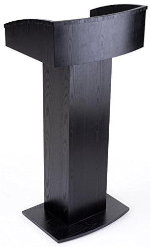 Displays2go Floor Standing Pulpit with Wood Grain Style, Pedestal Base, Black (LCTENCBK)