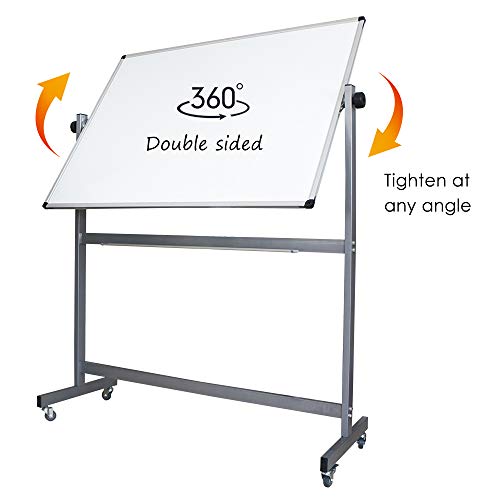 Mobile Dry Erase Board, Double Sided Magnetic White Board, 72X36 Inch, Large Reversible Presentation Whiteboard On Wheels Rolling with Aluminum Stand