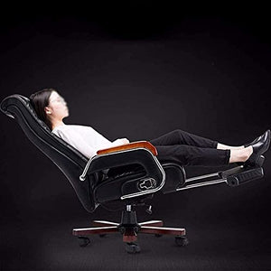 BKWJ Executive Managerial Office Chair with Fixed Armrest, Black Leather