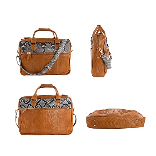 Shop LC Mothers Day Gifts Handmade 100% Genuine Leather Brown with Closure Zipper Adjustable Strap Laptop Bag Accessories for Women