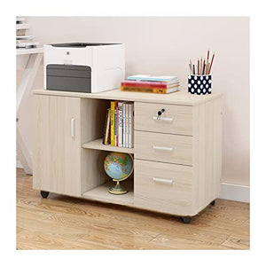 SHABOZ Wood Mobile Filing Cabinet 3-Drawer with Door and Wheels (Color: A)