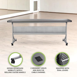National Public Seating Flip N Store Training Table 24 x 72 Inch Charcoal Slate