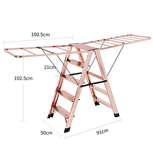 LUCEAE Aluminum Step Stool 4/5 Step Folding Clothes Rack with Non-Slip Pads