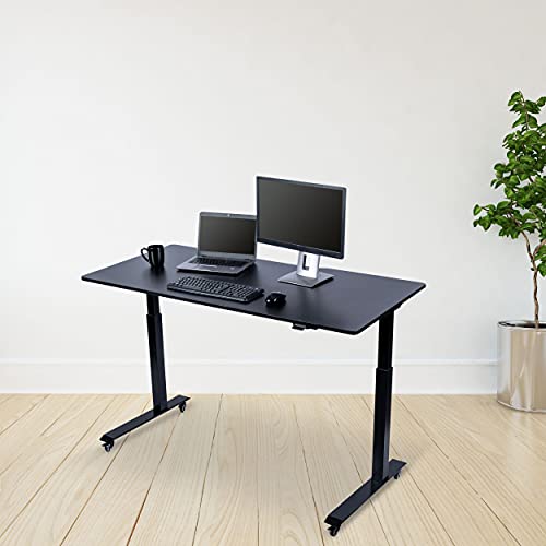 Stand Up Desk Store Electric Adjustable Height Standing Desk with Locking Casters and Furniture Feet (Black Frame/Black Top, 60" Wide)