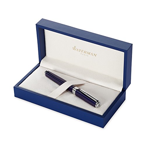 Waterman Exception Fountain Pen, Slim Blue with Silver Plated Clip, Fine Nib with Blue Ink Cartridge, Gift Box