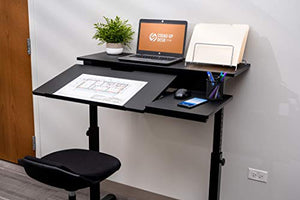 Stand Up Desk Store 40" Manual Adjustable Height Split Level Drafting Table Ergonomic Desk with Monitor Shelf (Black/Black)