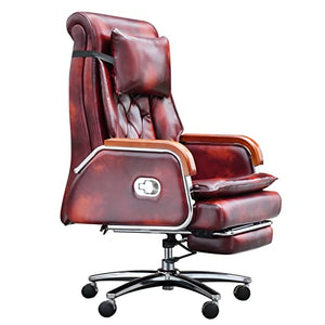 Kinnls Cameron Massage Office Chair Genuine Leather Executive Desk Chair with Reclining Headrest and Footrest (Sun Flower)