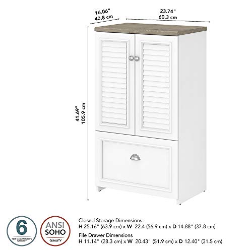 Bush Furniture Fairview Storage Cabinet with 3 Shelves, Shiplap Gray/Pure White