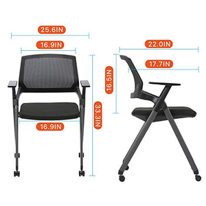 CLATINA Mesh Guest Reception Stack Chairs with Caster Wheels and Arms - Black (4 Pack)