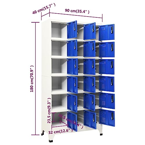 GOLINPEILO Metal Locker Storage Cabinet with 18 Lockable Doors, Gray and Blue Steel Organizer 35.4"x17.7"x70.9
