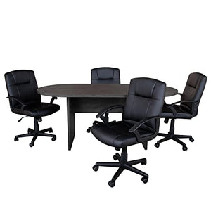 Flash Furniture Lake 5 Piece Rustic Gray Oval Conference Table Set with 4 Black LeatherSoft Task Chairs