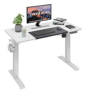 Vongrasig Height Adjustable Electric Standing Desk, 63 x 24 Inches Sit Stand Desk Home Office Stand Up Desk Computer Workstation w/Splice Table Board & Memory Controller(White Frame + White Desktop)