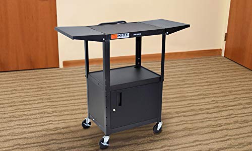 Luxor Adjustable-Height Steel AV Cart with Cabinet Drop Leaf - AVJ42CDL