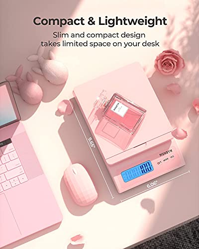 MUNBYN External Rolls Label Holder, Shipping Scale, Accurate 66lb/0.1oz Postal Scale with Sweet Pink Style and Hold/Tear/PCS Function, Pink 4x6 Thermal Label Printer for Shipping Packages