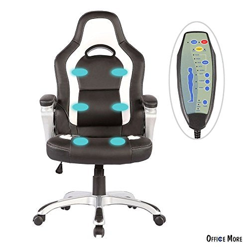 New Race Car Computer Office Massage Chair Heated 6 Vibrating PU Leather Ergonomic
