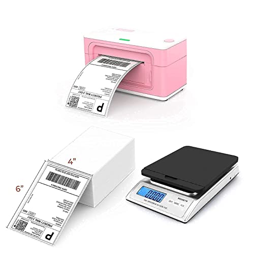 MUNBYN Pink Label Printer with Shipping Scale, Stack of 500 Thermal Labels