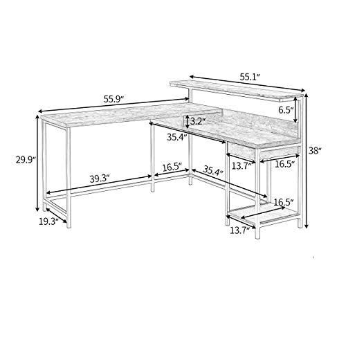 TANGFUTI L-Shaped Computer Desk with Monitor Shelf and CPU Stand, Industrial Corner Office Desk Study Desk Large Workstation for Home and Office (Brown)