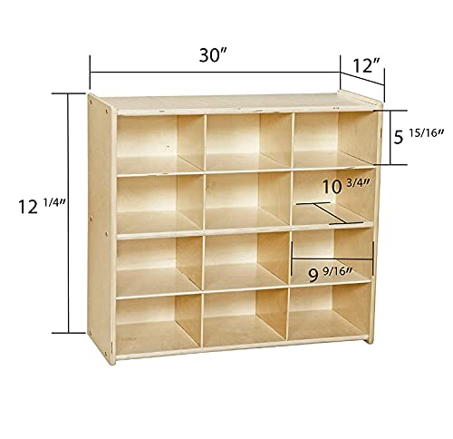 Contender 12 Compartment Kids Cube Locker Shelf with Purple Bins, Hardwood Montessori Shelves Organizers for Daycare, Nursery, Offices [ Fully Assembled]