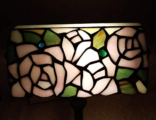 HT Tiffany Style Traditional Banker’s Desk Lamp, Rose Stained Glass Shade Cast Iron Base