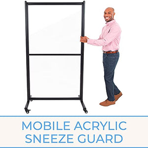 Stand Steady Mobile Plastic Room Divider | Clear Acrylic Sneeze Guard with Wheels | Large Portable Separation Panel | Social Distancing Barrier for Office, School, Gym, & Restaurant