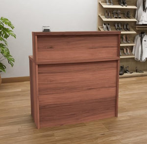 UGOS Mono Walnut Modern Reception Desk with Transaction Counter | Laminate Desktop | Multifunctional Standing Front Desk (40 inch)
