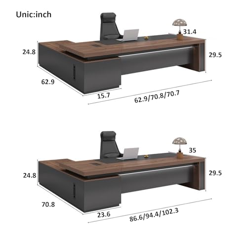 KAGUYASU L-Shape Executive Desk with LED, Cable Management, Brown (94.5" x 31.5" x 29.5")