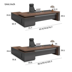 KAGUYASU Modern Wood L-Shape Executive Desk with Led, Cable Management, Brown (63" L x 31.5" W x 29.5" H)