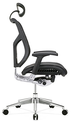 GM Seating Dreem Executive Office Chair with Seat Slide, Chrome - Black Mesh with Headrest