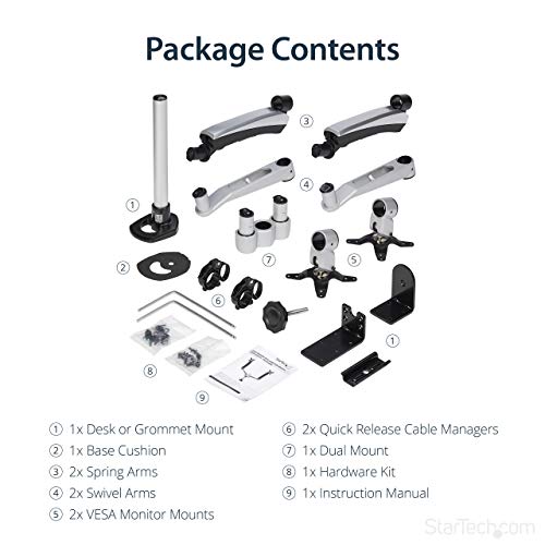StarTech.com Desk Mount Dual Monitor Arm - Articulating - Supports VESA Monitors 12'' to 30'' - Adjustable - Grommet/Desk Mount - Premium - Silver (ARMDUAL30)